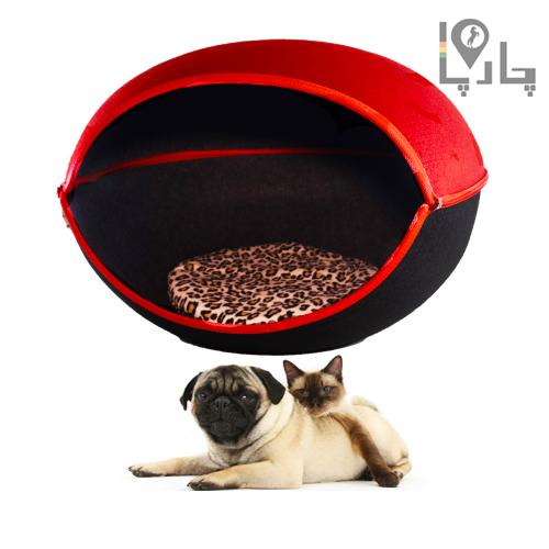 لانه گربه، سگ و پت Doglemi غاری لوکس قابل حمل دو پوسته با سقف بازشو - رنگ قرمز مشکی
